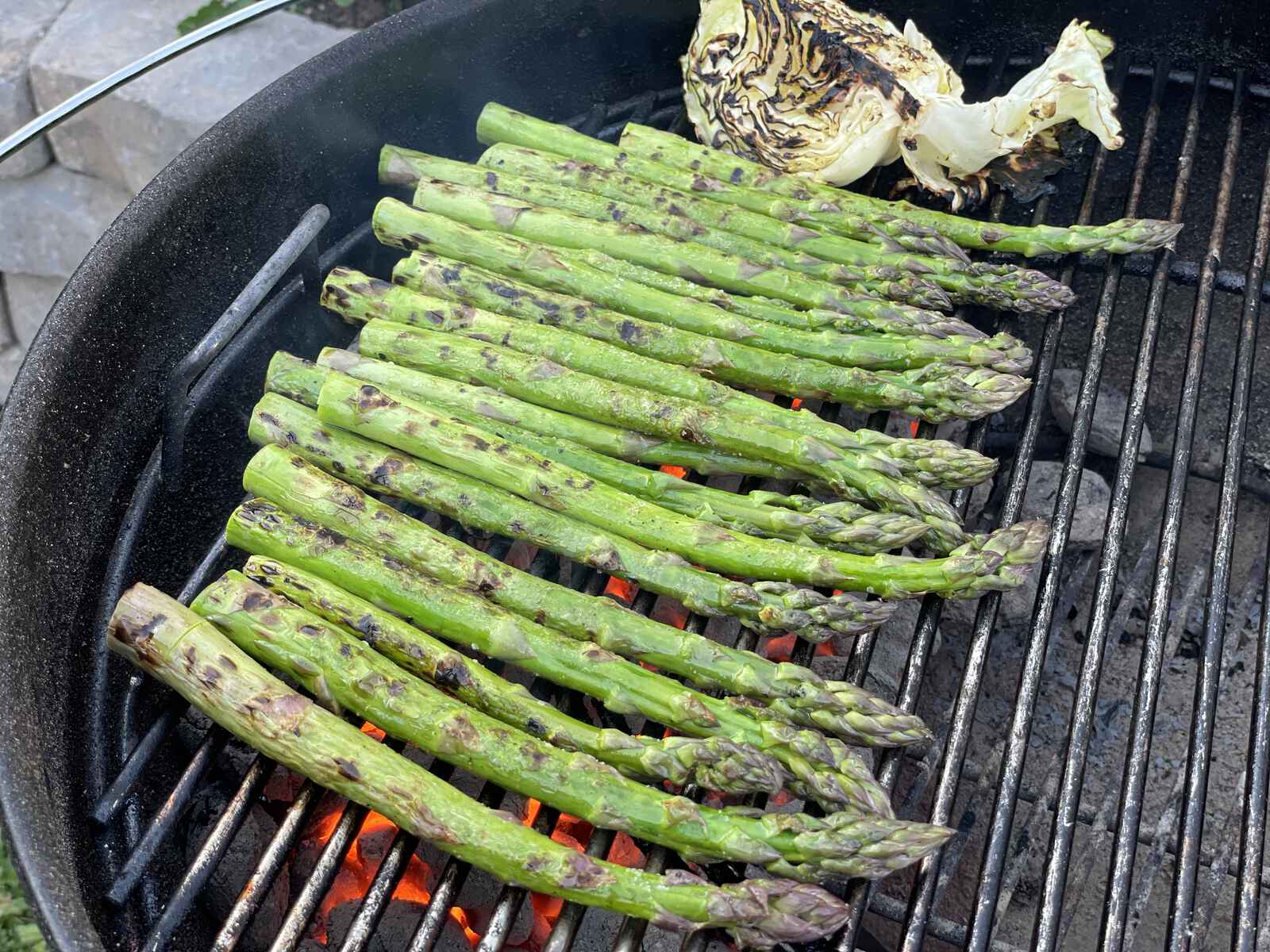 Cabbage and asparagus on a grill